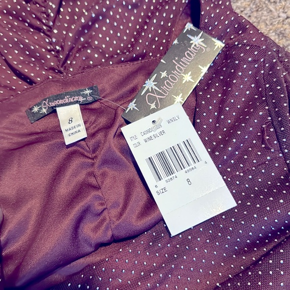 COPY - NWT GIRLS SIZE 8 XTRAORDINARY DRESS. WINE/with silver dots - Picture 6 of 6